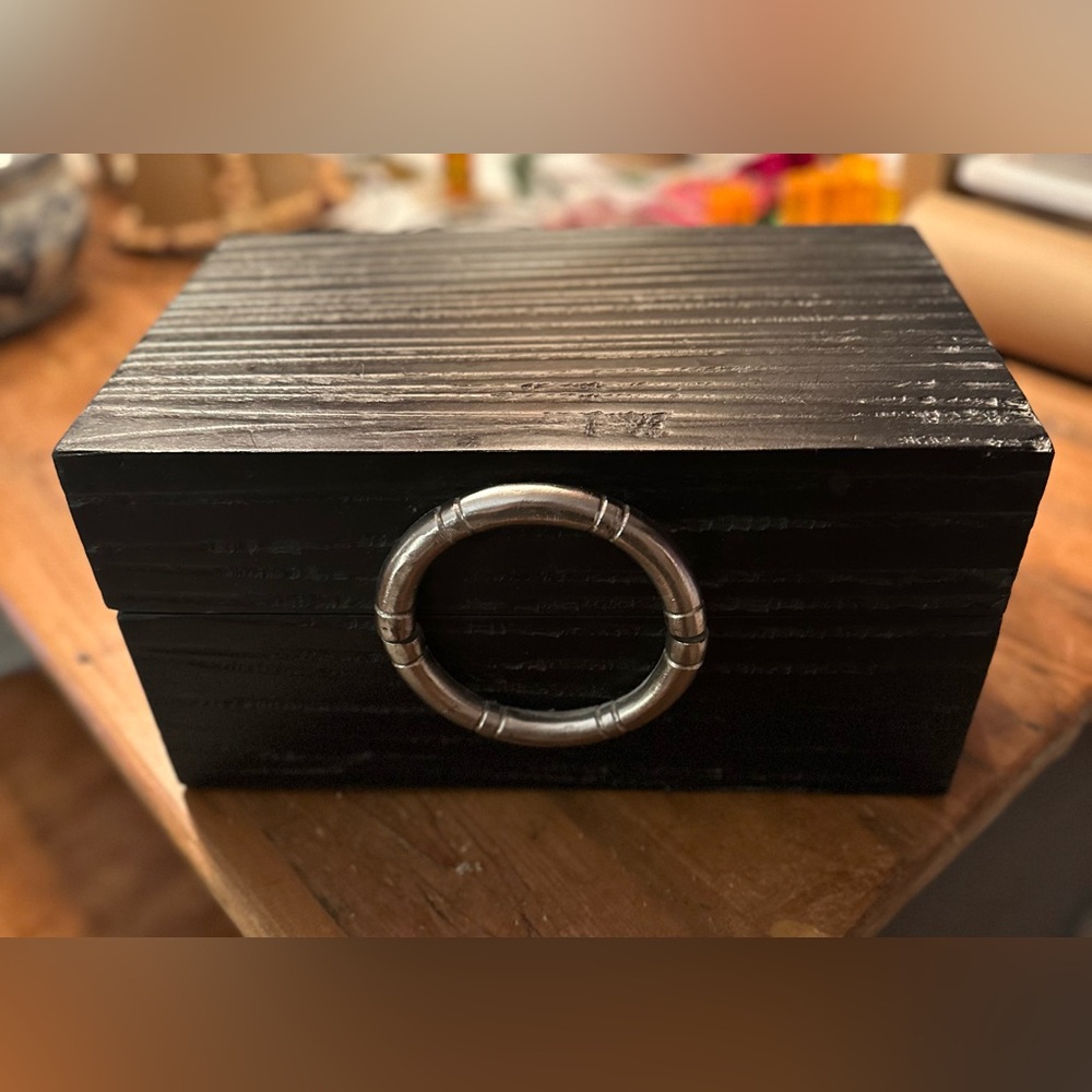 Global Views Black Bamboo Jewelry Box with Nickel Accents